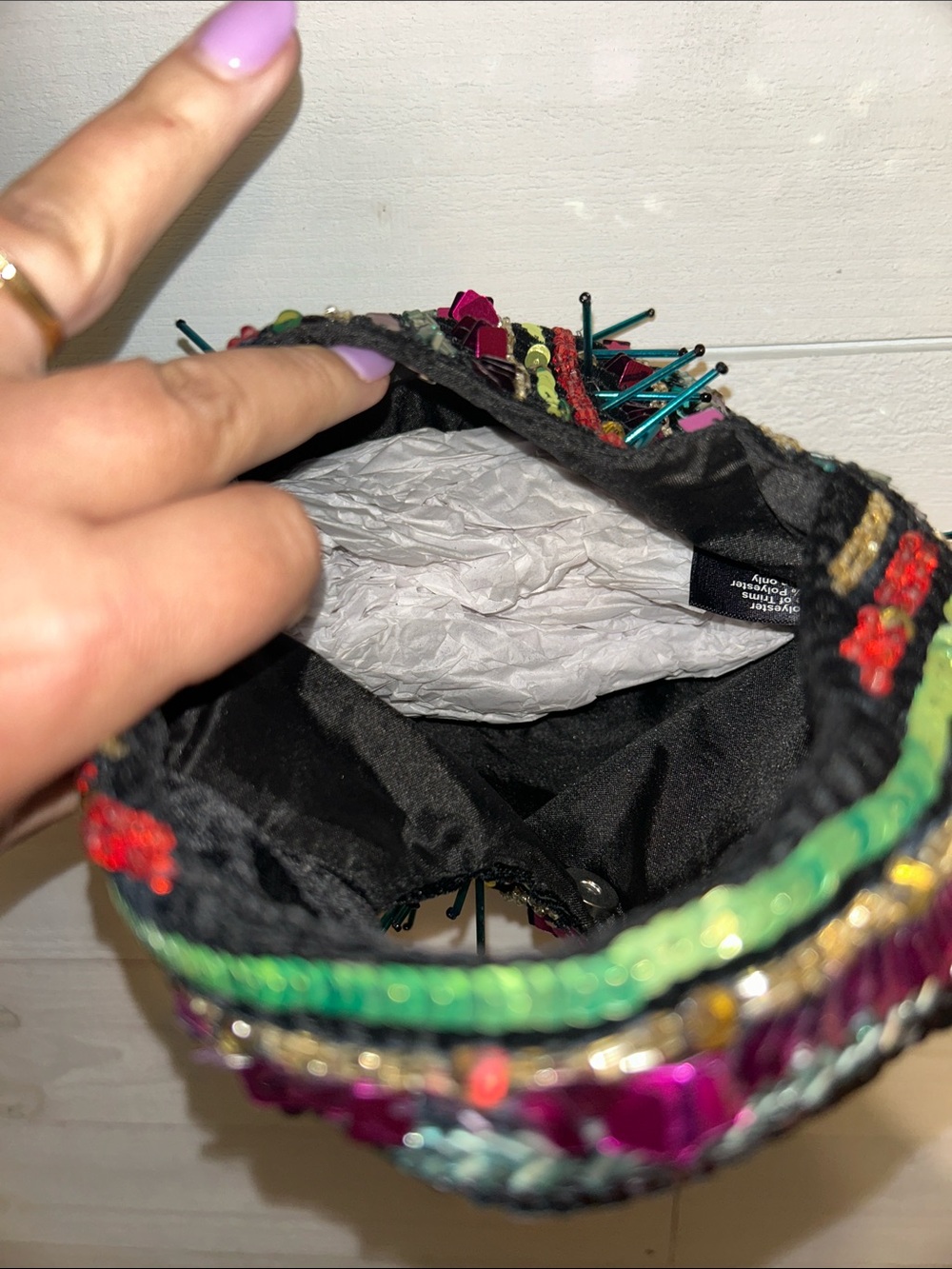 Viral India Beaded Hobo Bag in Black with Multicolor Sequins - Picture 3 of 4